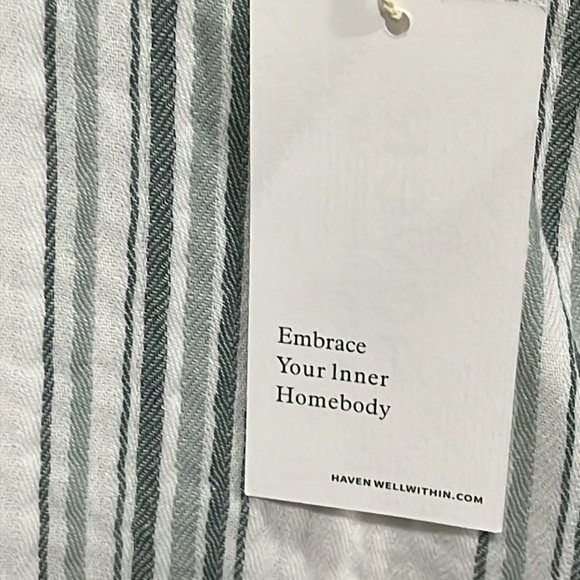 Haven White Gray Maxi Dress Muumuu Short Sleeve Cotton Gauze Striped Loungewear - Picture 14 of 16